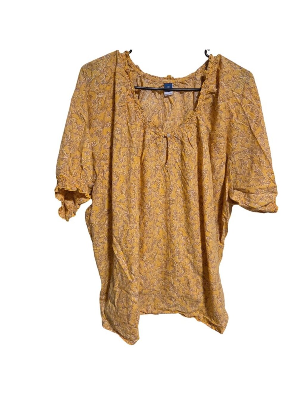 Old Navy Blouse Plus Size 3X Boho Mustard Yellow Floral Peasant Cottagecore Fall
